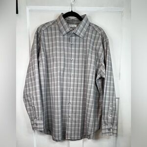 Calvin Klein Men's Checkered Dress Shirt - Gray 17-17.5 32/33 (XL)
